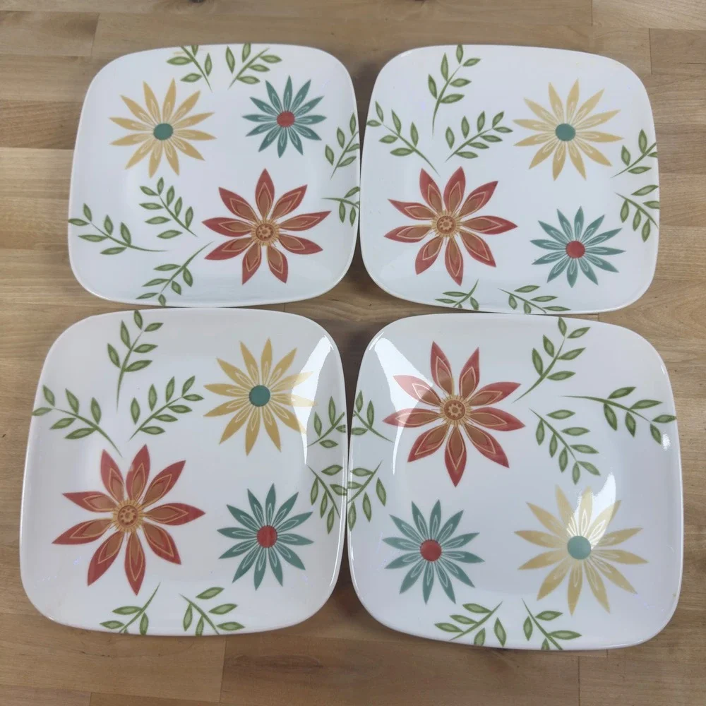 Corelle Happy Days Square Lunch Plates Set of 4 Vitrelle Floral 8.75 Inch MCM